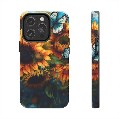 Aqua Blue Butterfly & Sunflower Art – iPhone Case