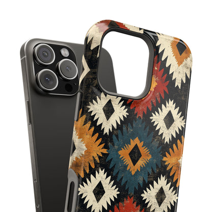 Rustic Tribal Sunburst Tough MagSafe iPhone Case – Vibrant Geometric Design, Dual-Layer Protection