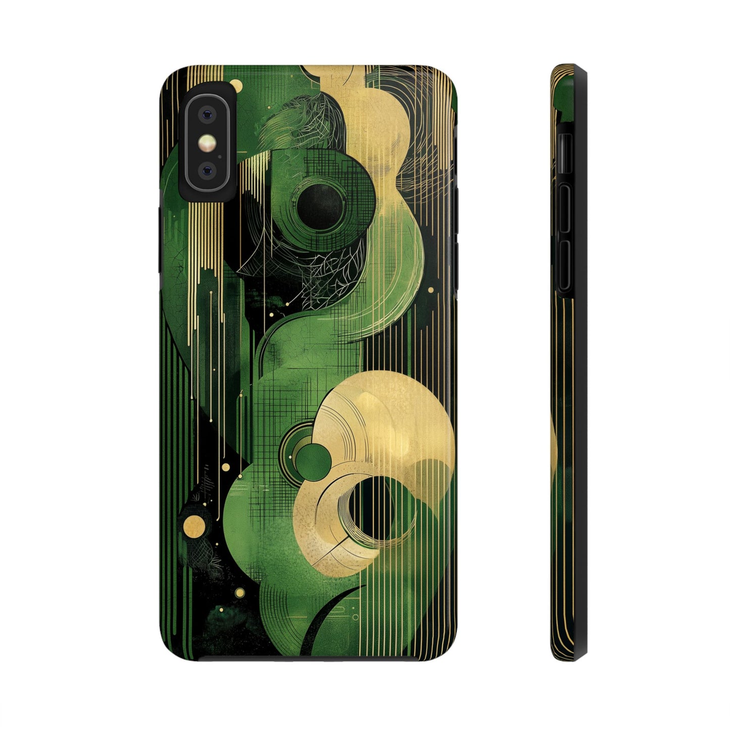 Abstract Green & Gold iPhone Case - Geometric Art Deco Protective Cover