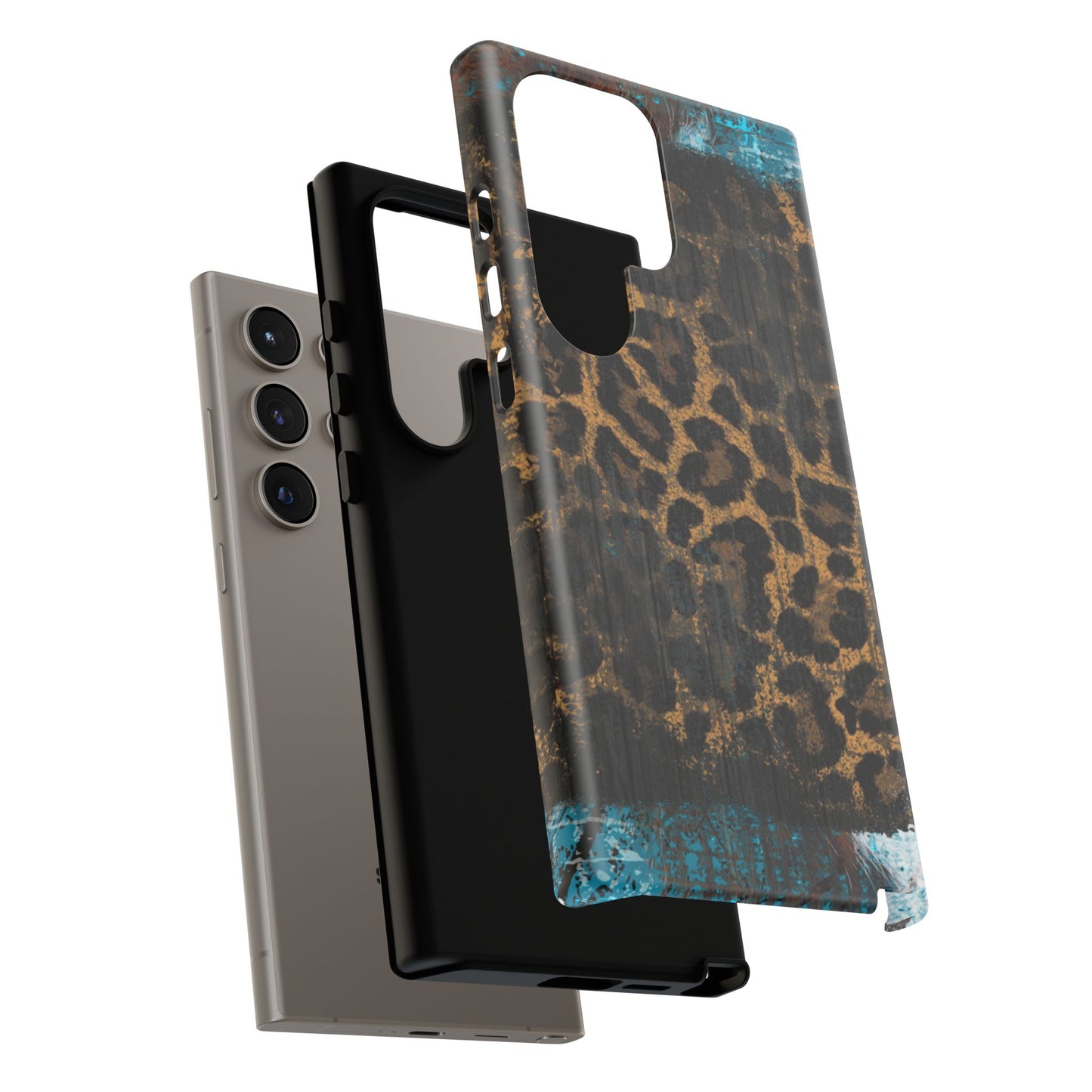 Boho Leopard and Turquoise Tough Samsung Galaxy Case – Rustic Western Design with Dual-Layer Protection