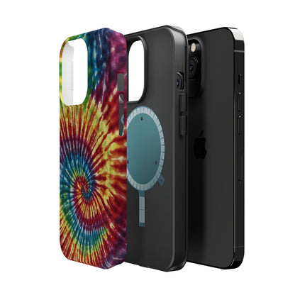 Vibrant Spiral Tie-Dye MagSafe Case – Retro Rainbow Design