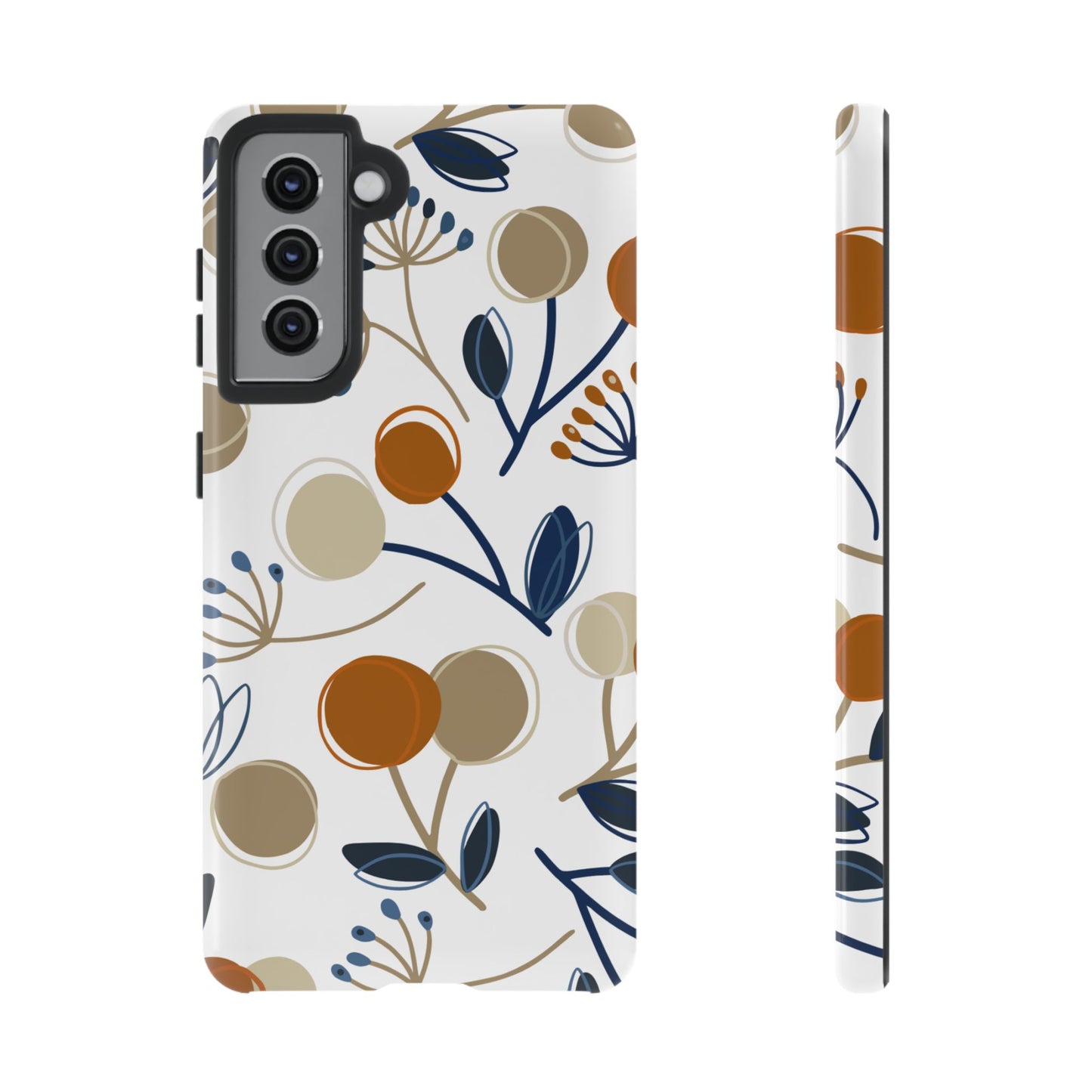 Modern Botanical Berries Tough Samsung Galaxy  Case – Earthy Tones & Navy Accents, Shock-Resistant