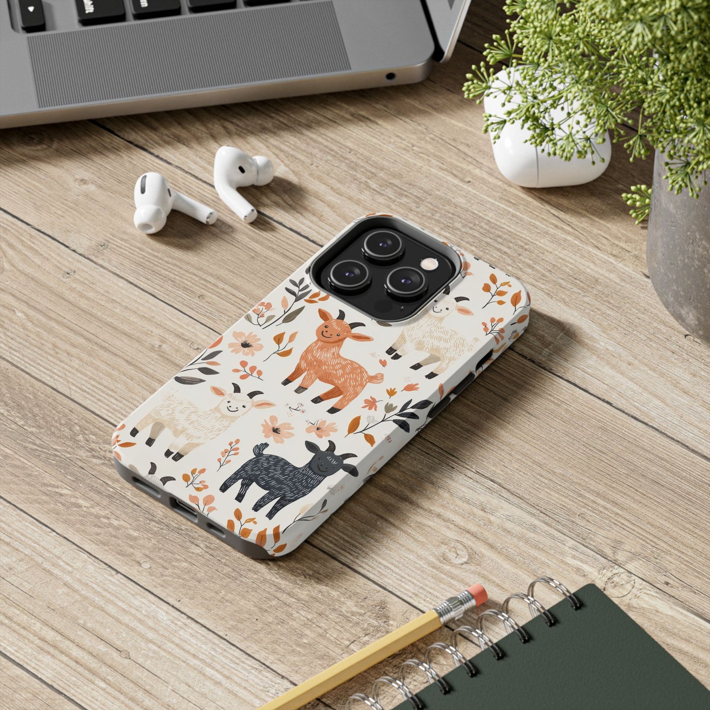 iPhone Case: Smiley Goats & Dried Flowers – Vintage Charm