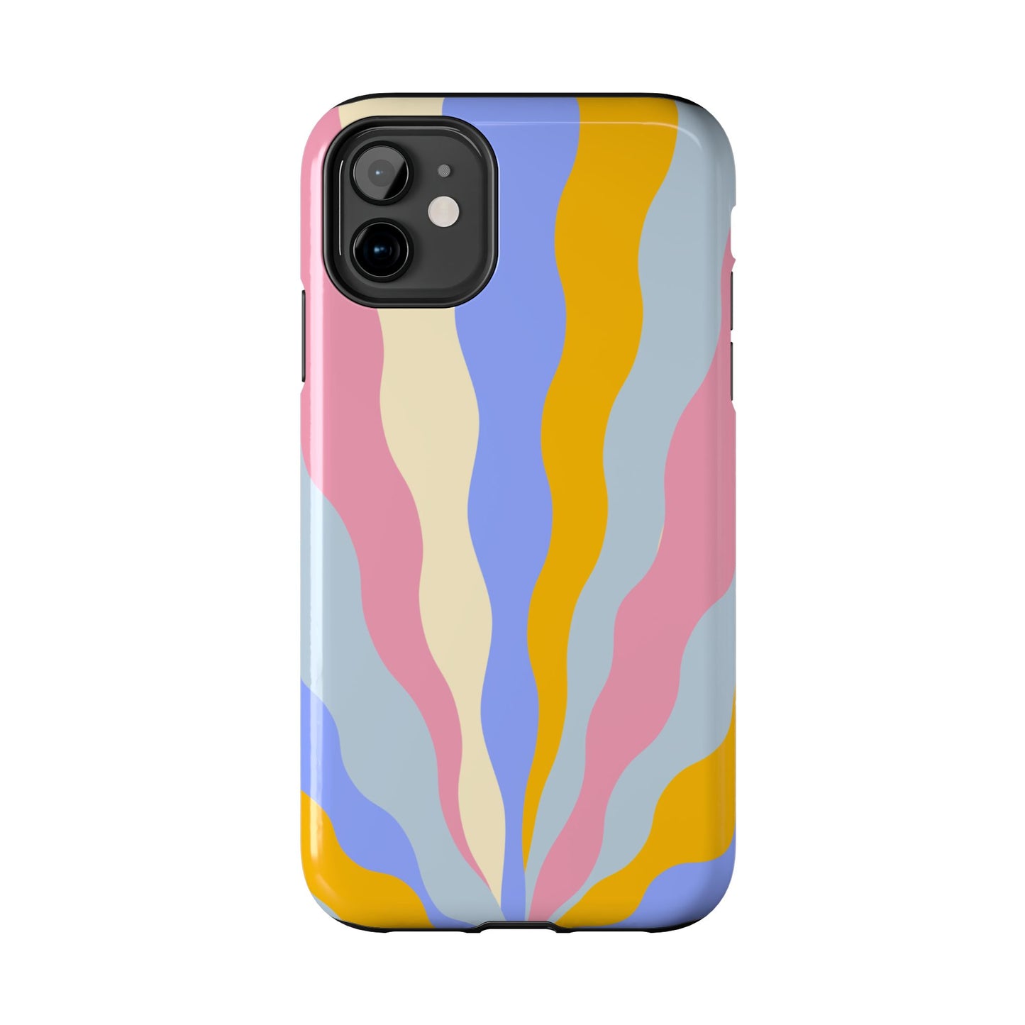 Pastel Radiance iPhone Case – 70s-Inspired Dual-Layer Design with Wavy Sunburst Pattern