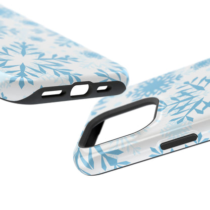 Frosty Blue Snowflakes MagSafe iPhone Case – Shockproof, Smooth Matte Finish, Dual-Layer Design