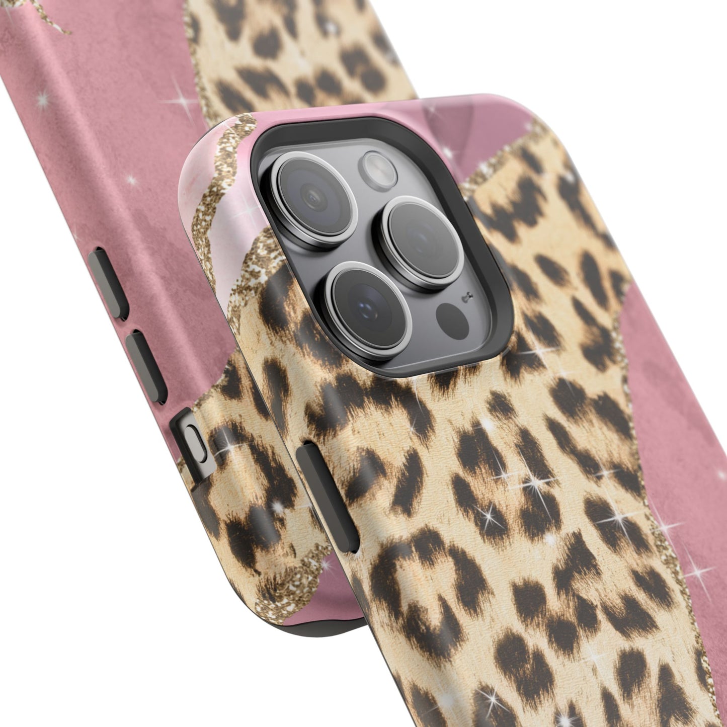 Pink Glam Leopard - MagSafe iPhone Series Case with Glitter Accents