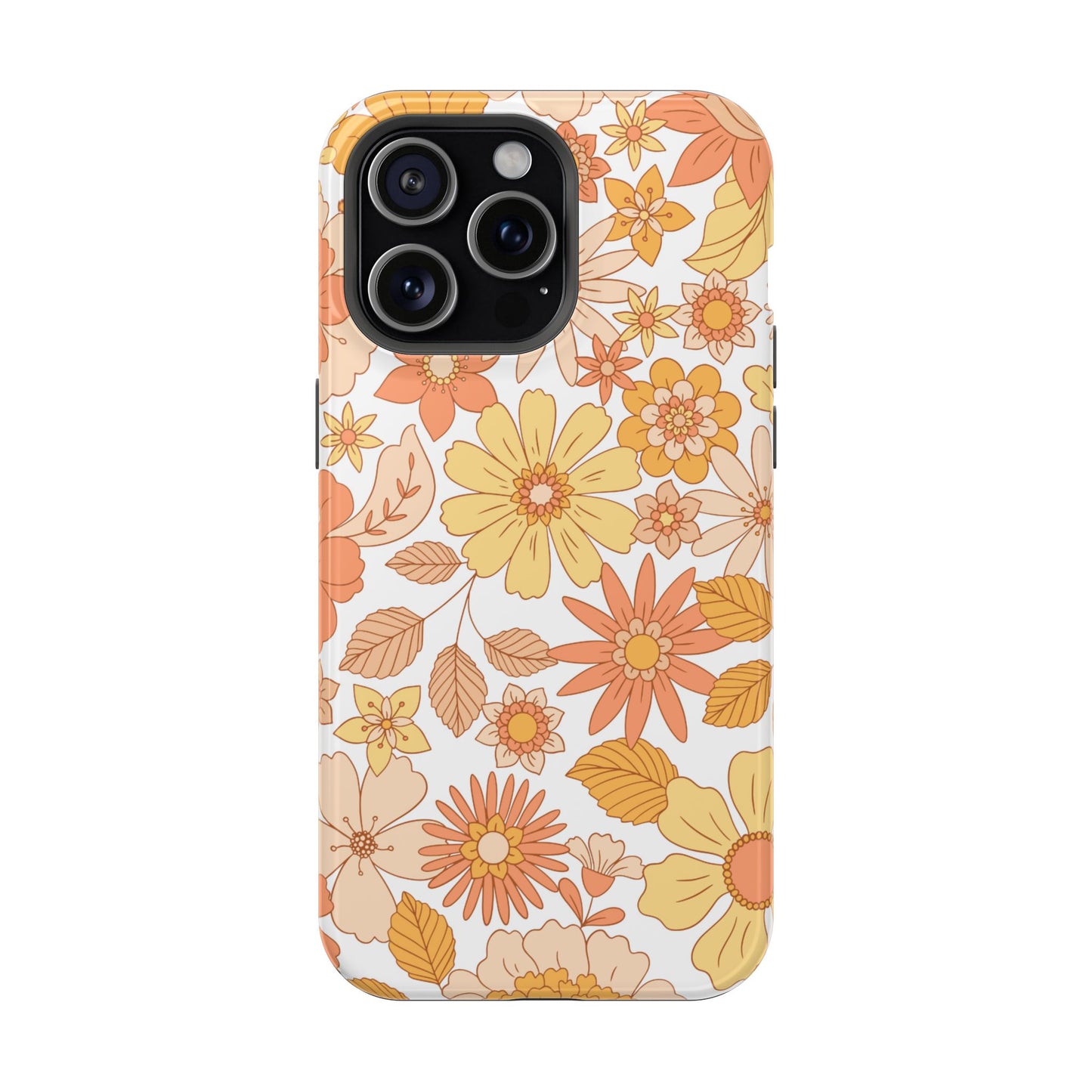 Vintage Floral Bloom MagSafe iPhone Case – Warm Orange & Yellow Retro Flower Design with Matte Finish