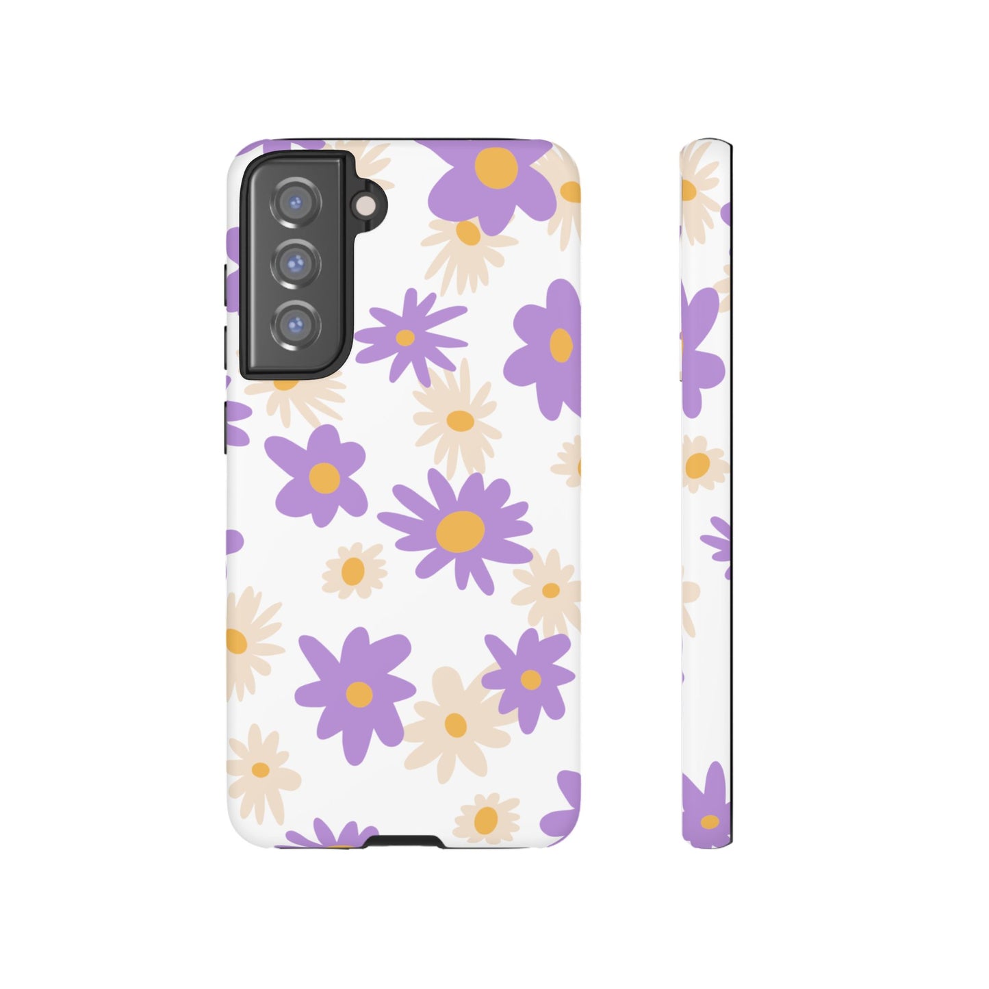 Retro Daisy Flower Samsung Galaxy Case – Pastel Purple & Cream Floral Design with Matte Finish