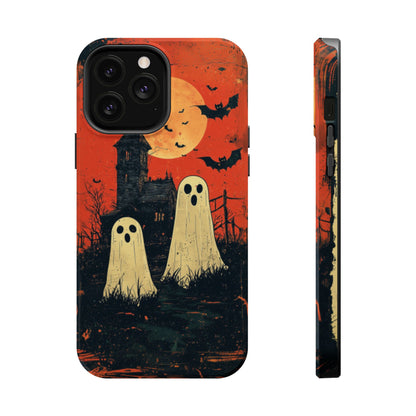 Haunted House & Ghosts MagSafe iPhone Case – Spooky Halloween Full Moon Design