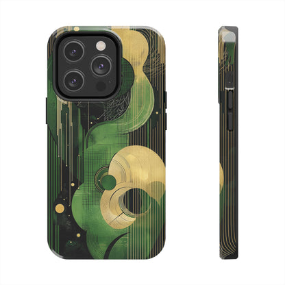 Abstract Green & Gold iPhone Case - Geometric Art Deco Protective Cover