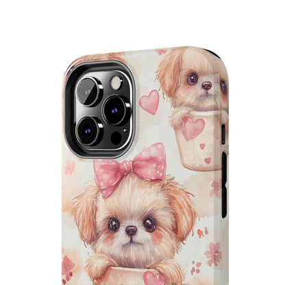 Adorable Puppy in Teacup iPhone Case – Tough, Dual - Layer Protection with Cute Pink Bow Design - BOGO Cases