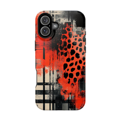 MagSafe iPhone Case: Cheetah Plaid – Red & Black Pattern