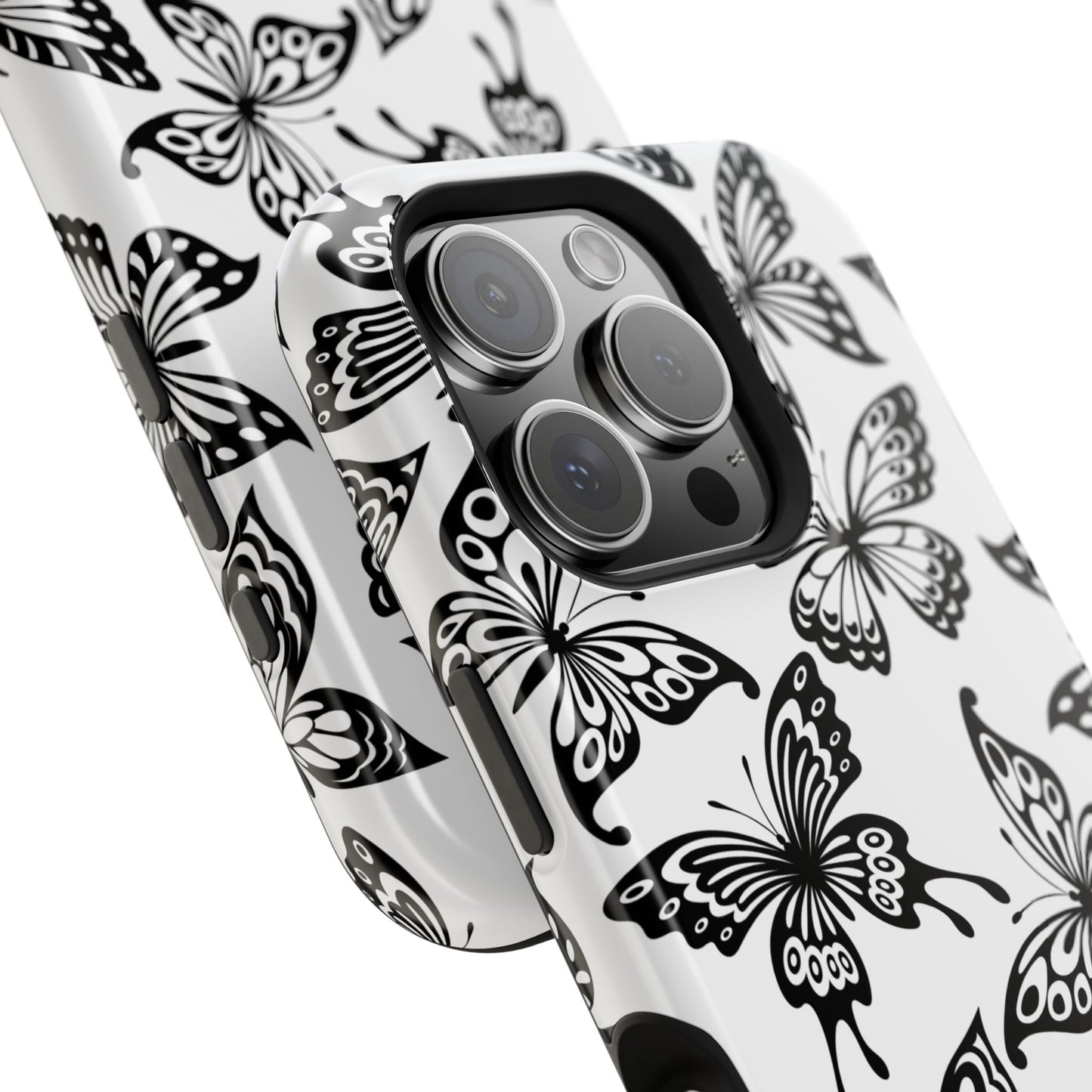 Monochrome Butterfly Pattern Tough MagSafe Case – Dual-Layer Protection with Matte Finish