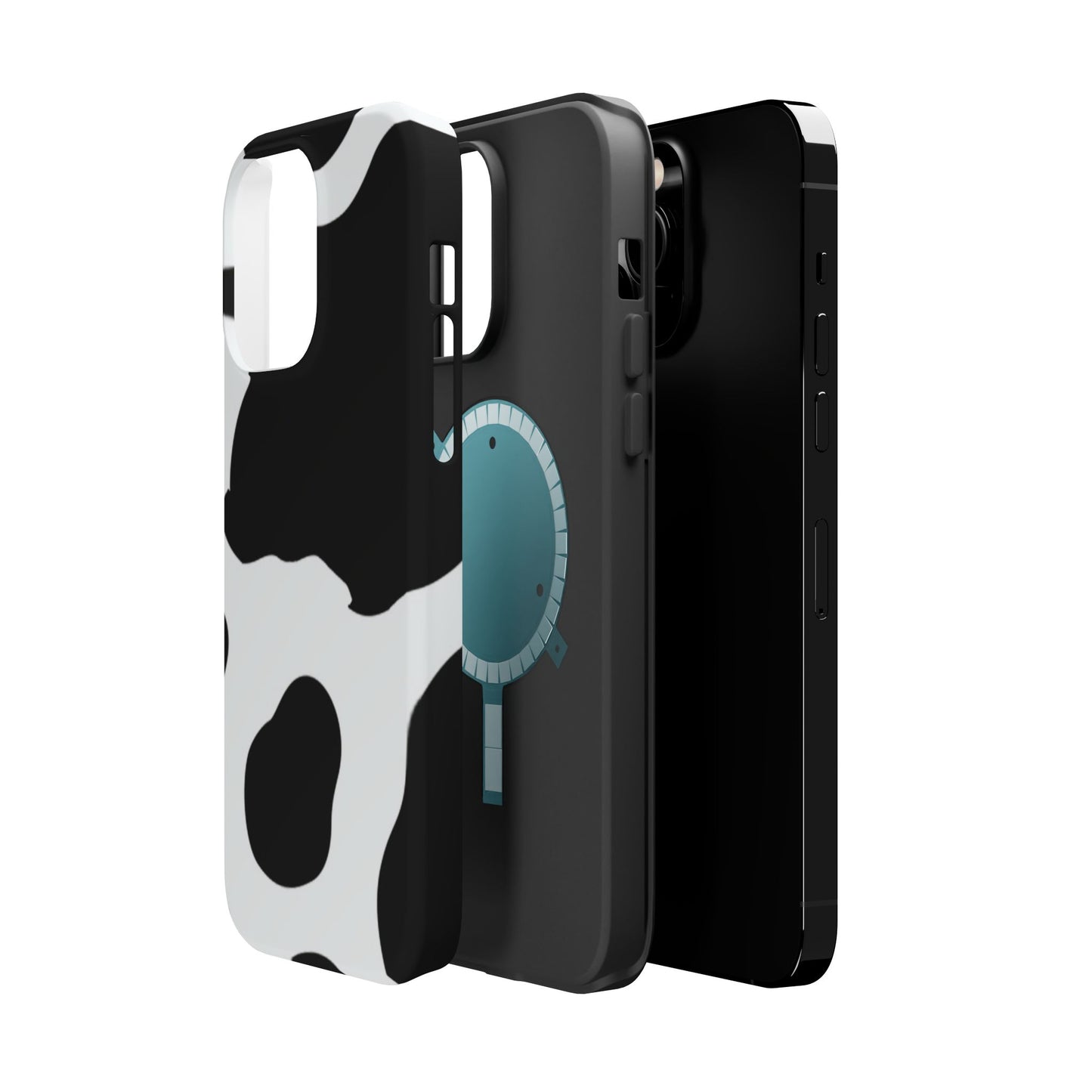 Bold Black and White Cow Print Tough MagSafe iPhone Case – Modern Animal Pattern with Dual-Layer Protection