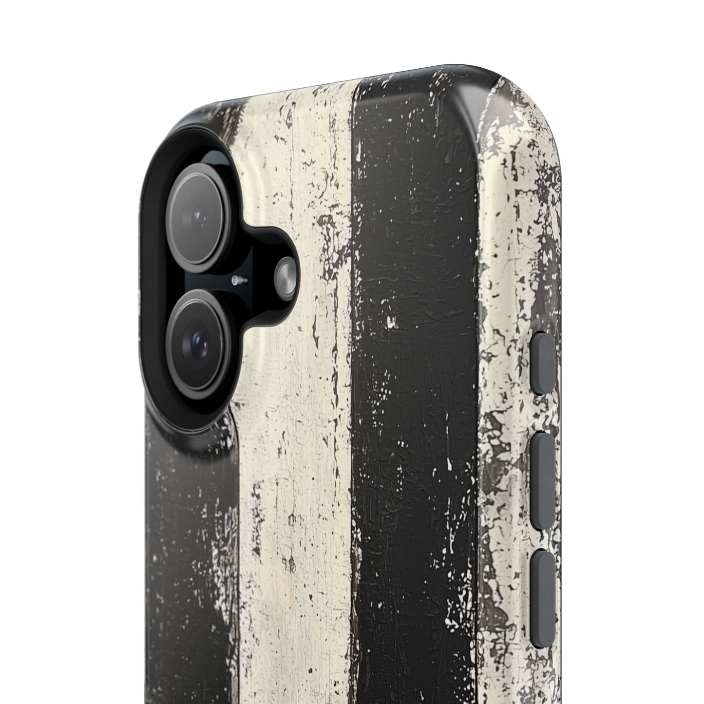 Vintage Vertical Stripe MagSafe iPhone Case - Black & White Grunge Design