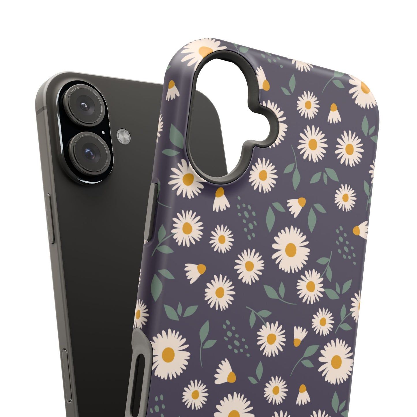 Midnight Daisy MagSafe iPhone Case – Dark Navy Floral Design, Slim and Protective