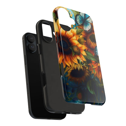 Aqua Blue Butterfly & Sunflower Art – iPhone Case