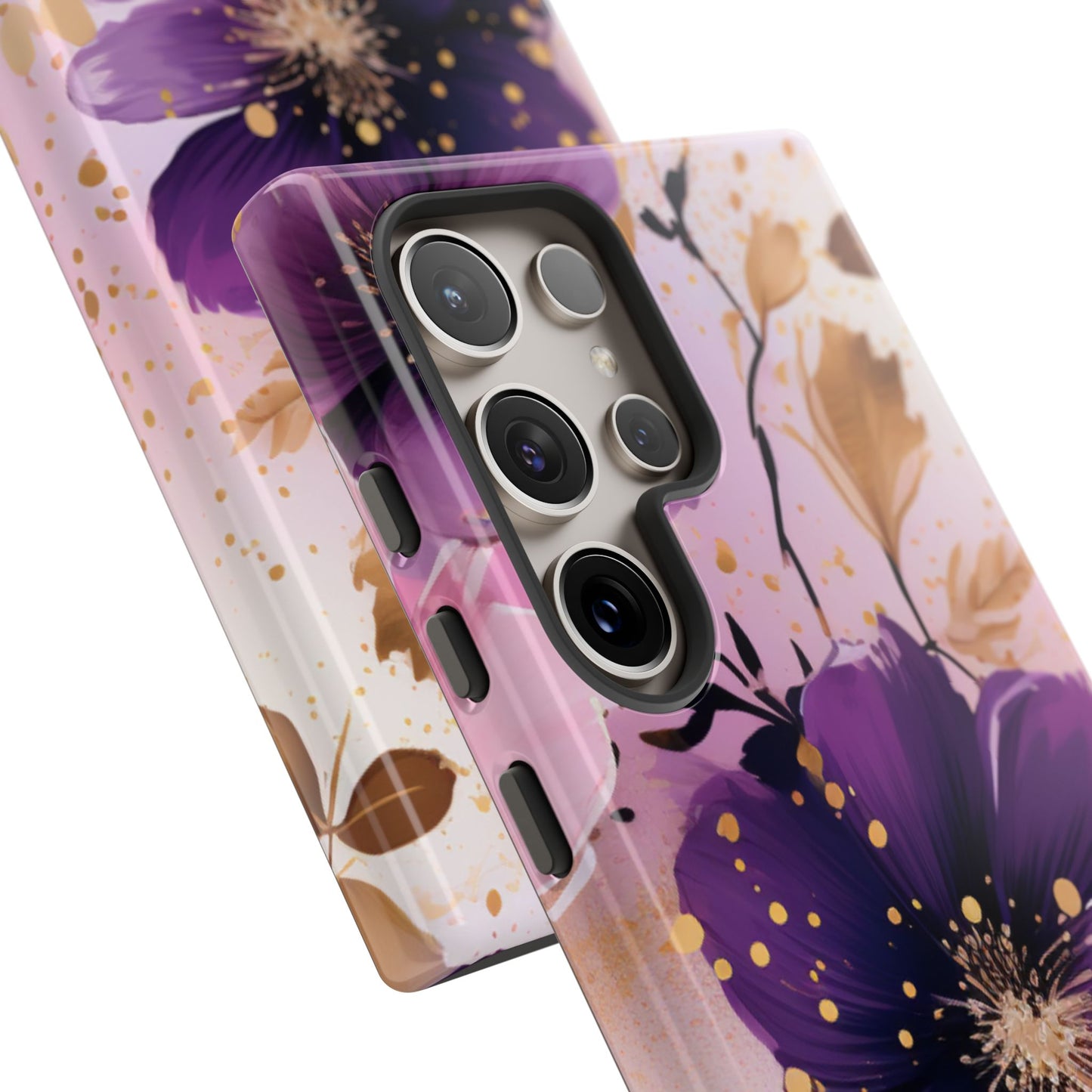 Elegant Purple & Gold Floral Samsung Galaxy Case - Luxe Flower Design