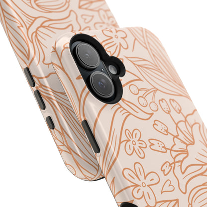 Soft Terracotta Floral Line Art Tough MagSafe iPhone Case – Minimalist Botanical Design with Dual-Layer Protection