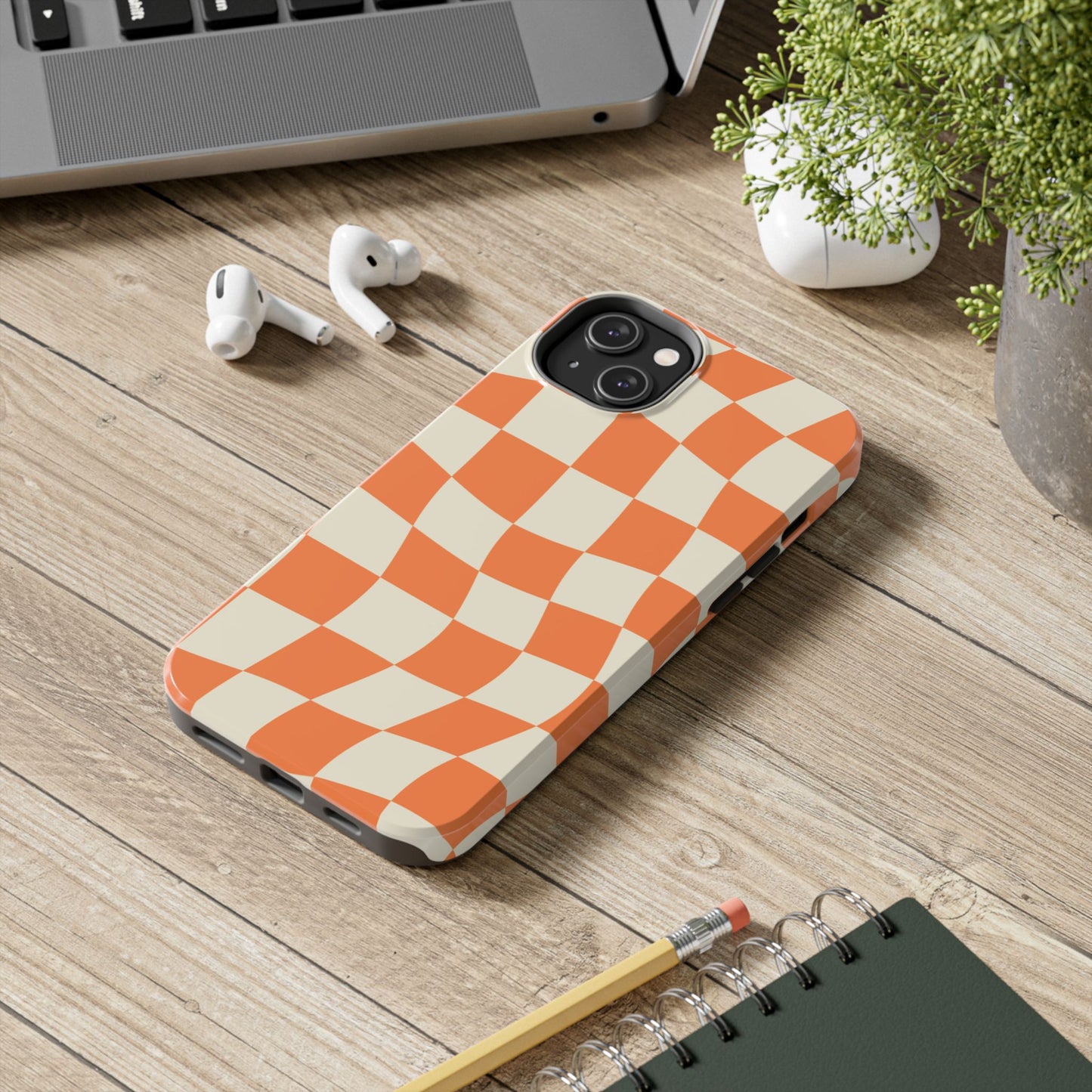 Wavy Retro Checkerboard iPhone Case – Shockproof, Matte Finish, Dual-Layer Protection