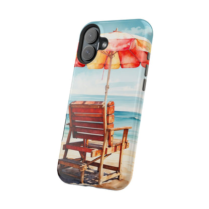 Beachfront Sunset Lounge MagSafe iPhone Case – Vibrant Watercolor Design