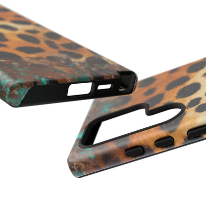 Rustic Leopard Print Tough Samsung Galaxy Case – Distressed Turquoise and Animal Pattern with Dual-Layer Protection