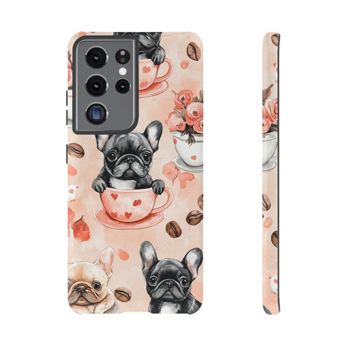 French Bulldogs in Heart Teacups Samsung Galaxy Case – Cute Dog & Floral Design, Shockproof Protection - BOGO Cases