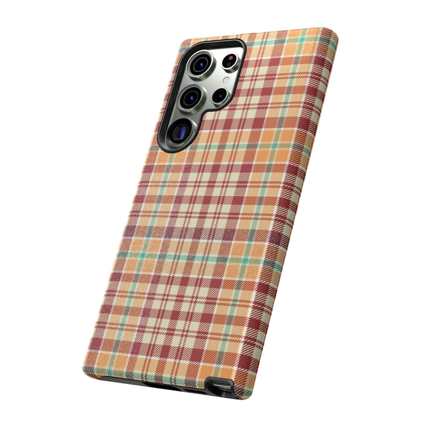 Retro Chic Plaid Samsung Galaxy Case in Red, Orange, Green & Cream – Timeless Vintage Design