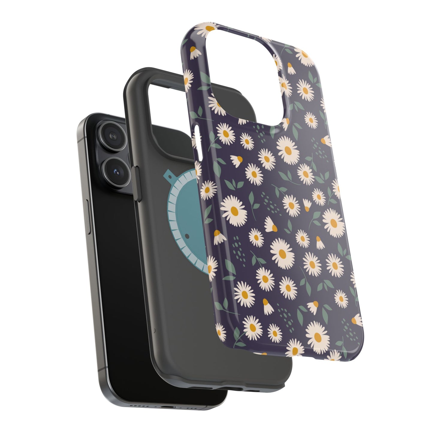 Midnight Daisy MagSafe iPhone Case – Dark Navy Floral Design, Slim and Protective