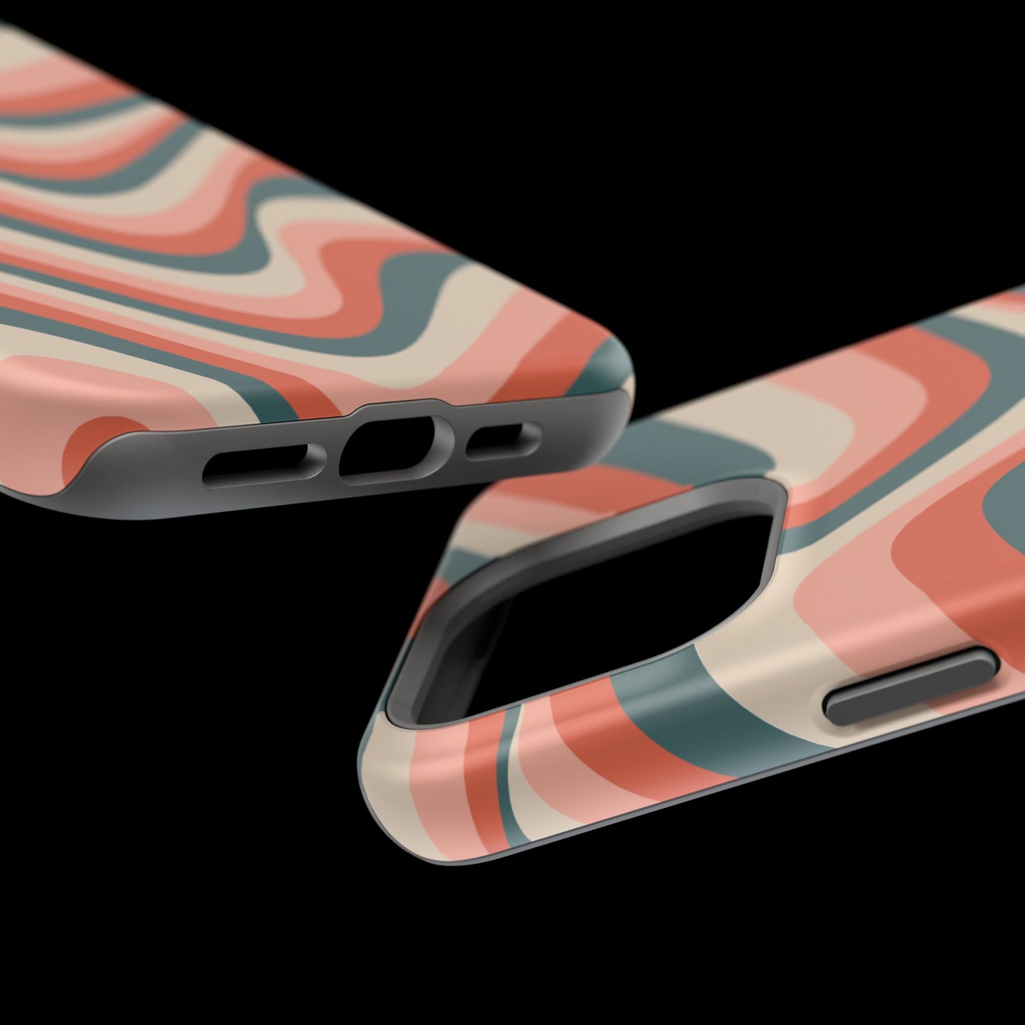 Groovy Waves MagSafe iPhone Case – Retro 70s-Inspired Stripes in Coral, Cream, and Teal