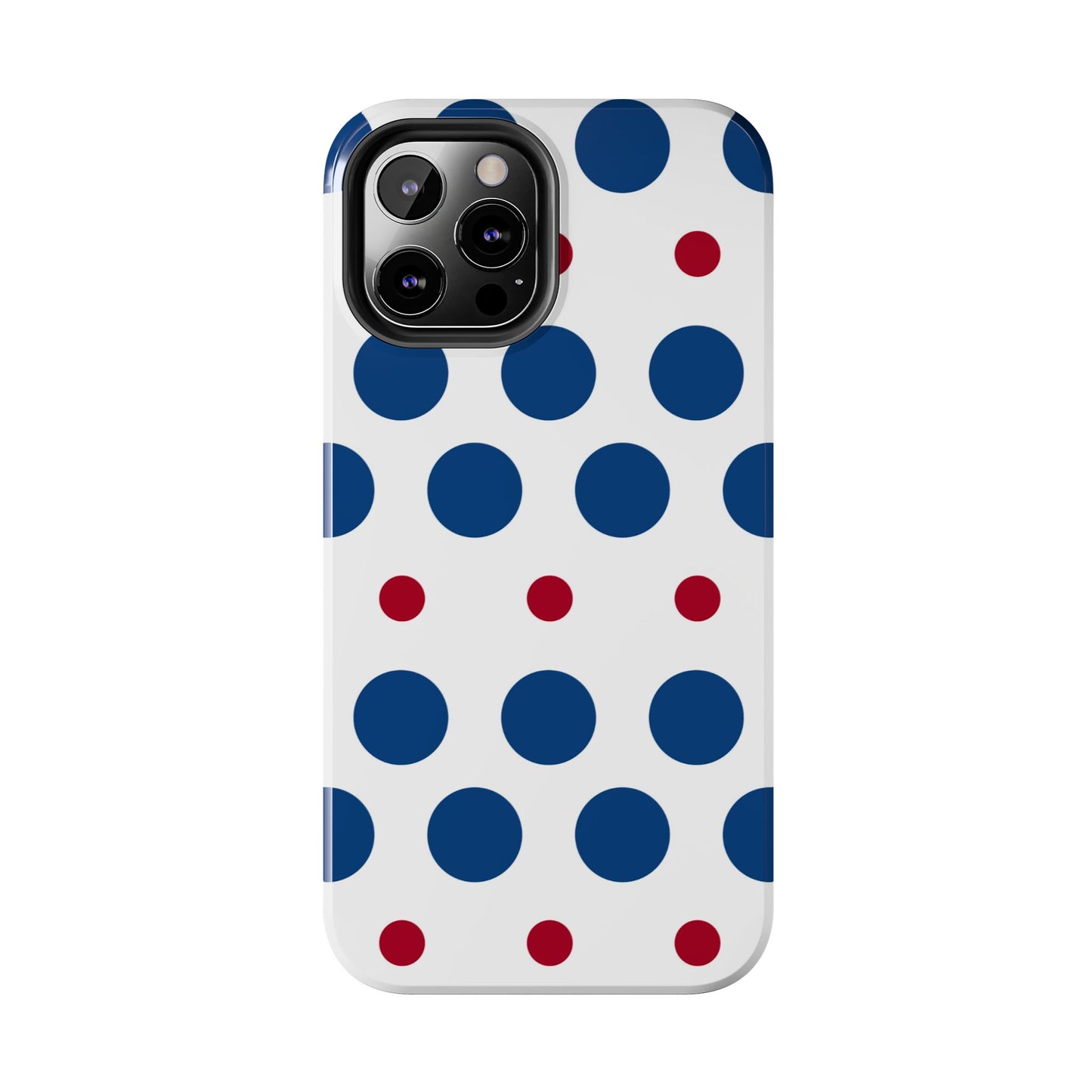 Bold Navy & Red Polka Dot Pattern – iPhone Case