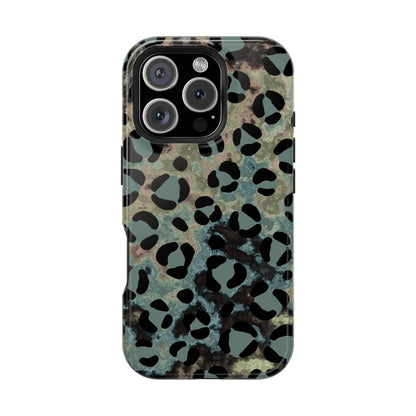 Moody Watercolor Leopard Print Tough MagSafe iPhone Case – Earthy Abstract Pattern with Dual-Layer Protection