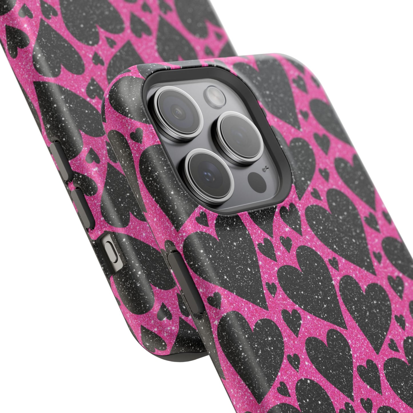 Pink Glitter Hearts MagSafe iPhone Case