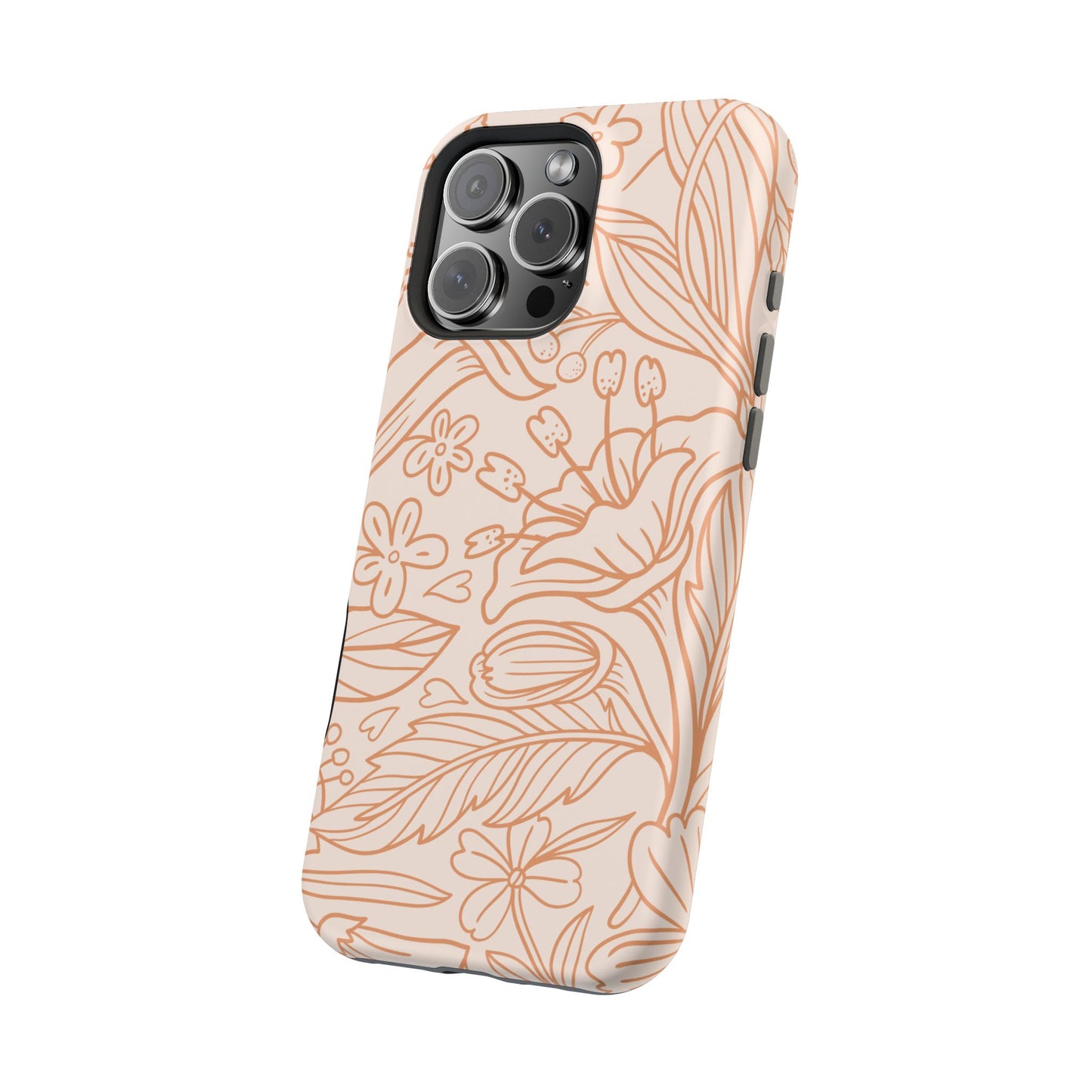 Soft Terracotta Floral Line Art Tough MagSafe iPhone Case – Minimalist Botanical Design with Dual-Layer Protection