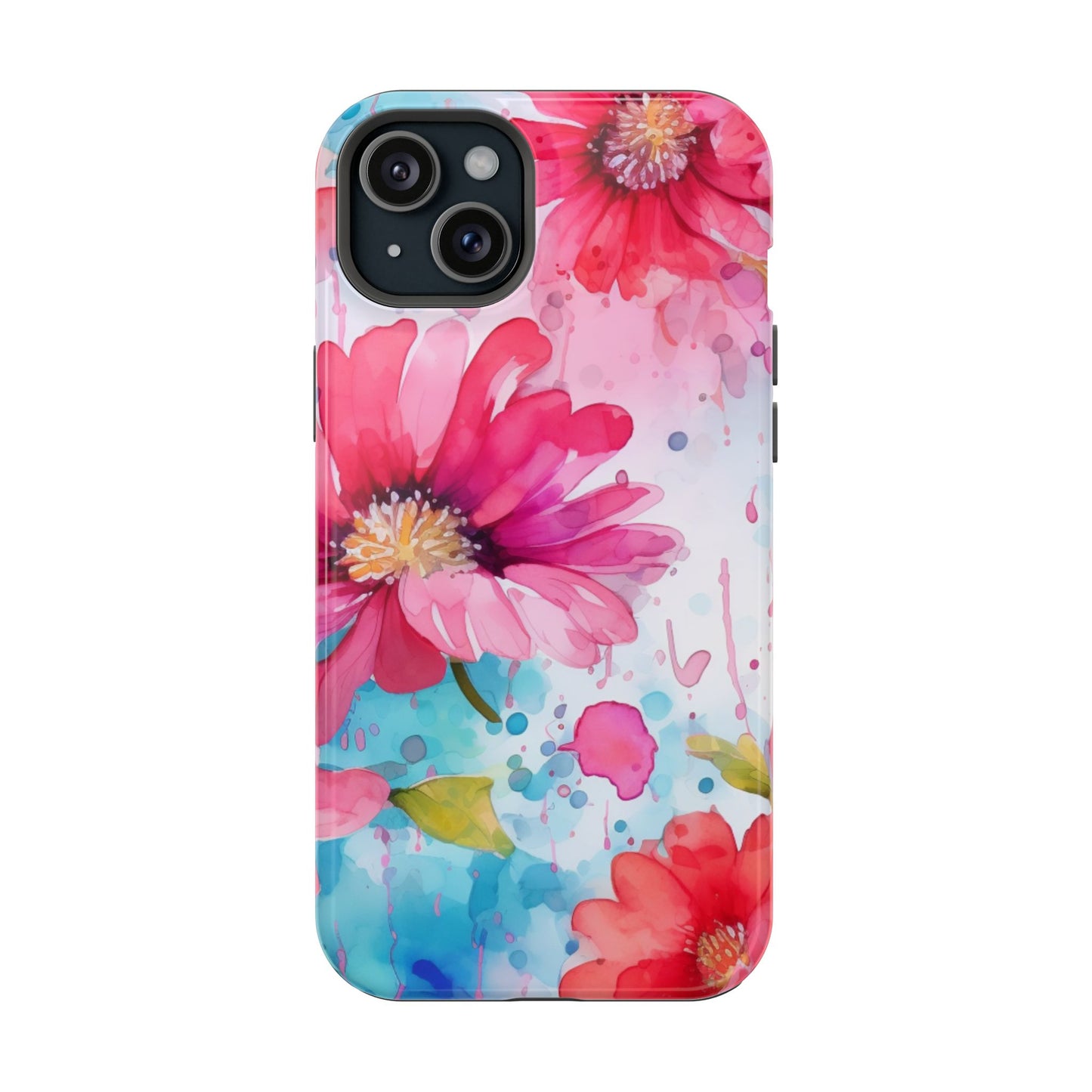 Vibrant Watercolor Red & Pink Floral - MagSafe iPhone Case