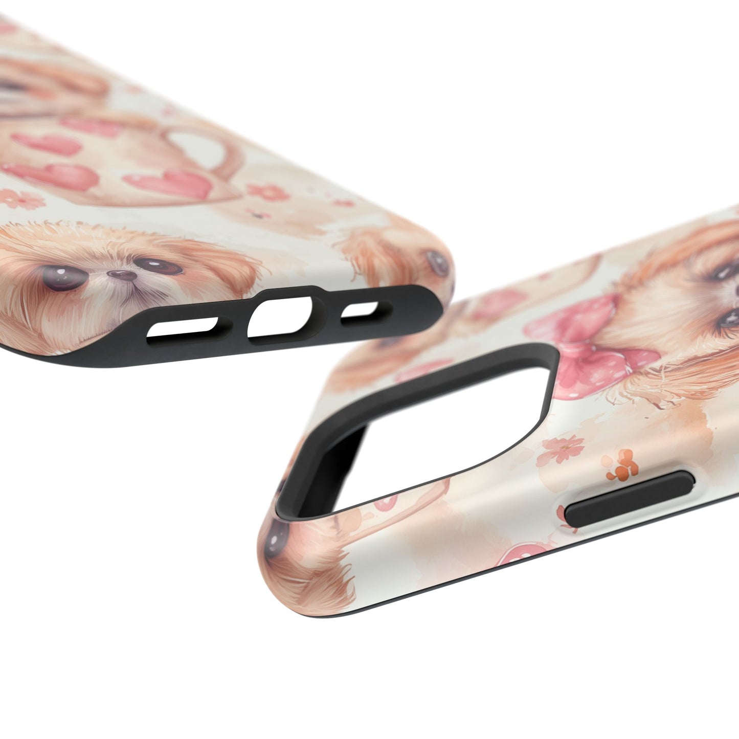 Adorable Puppy in Teacup MagSafe iPhone Case – Tough, Dual-Layer Protection with Cute Pink Bow Design