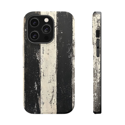 Vintage Vertical Stripe MagSafe iPhone Case - Black & White Grunge Design