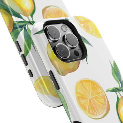 Lemon Grove Watercolor Tough MagSafe iPhone Case – Fresh Citrus Design, Dual-Layer Protection