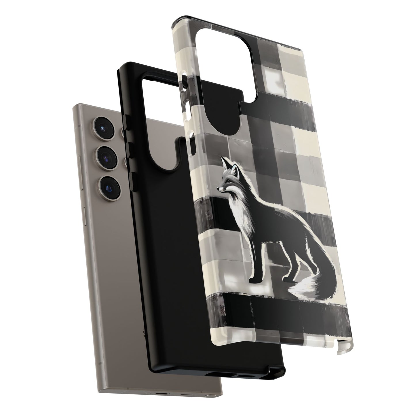 Black White Fox Phone Case - Monochrome Mystique