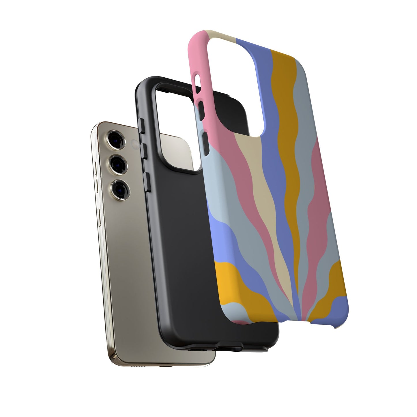 Pastel Radiance Samsung Galaxy Case – 70s-Inspired Dual-Layer Design with Wavy Sunburst Pattern