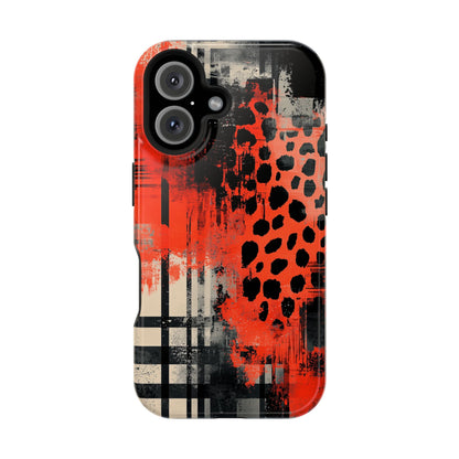 MagSafe iPhone Case: Cheetah Plaid – Red & Black Pattern