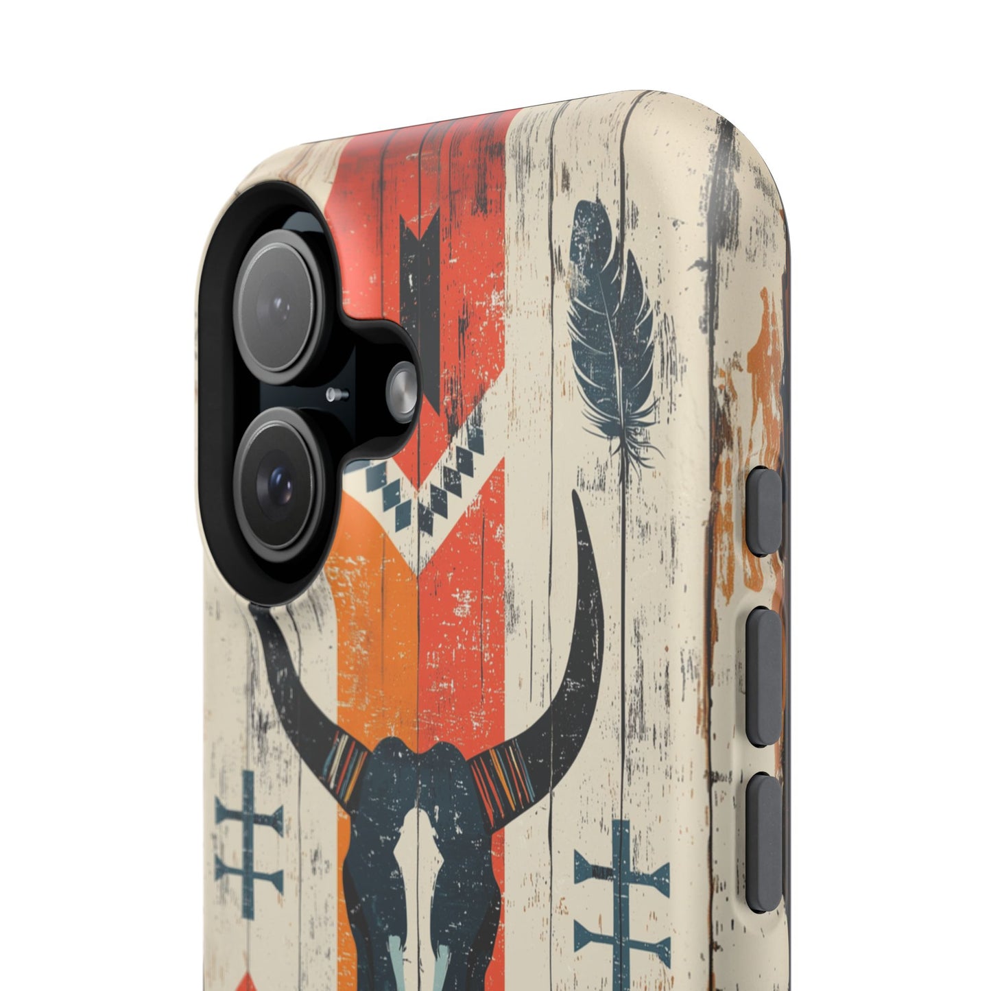 Rustic Western Bull Skull Tough MagSafe iPhone Case – Distressed Wood Design, Dual-Layer Protection