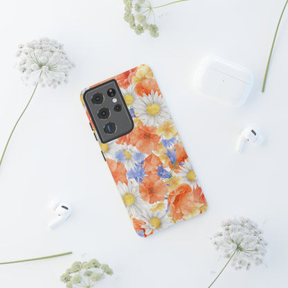 Watercolor Wildflower Pattern Samsung Galaxy Case – Durable Matte Finish with Daisy, Poppy & Cornflower Design