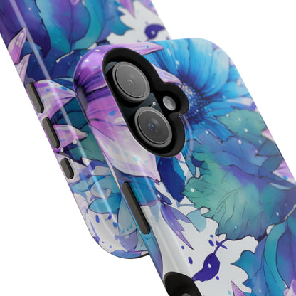 Purple & Teal Watercolor Floral MagSafe iPhone Case - Artistic Flower Design