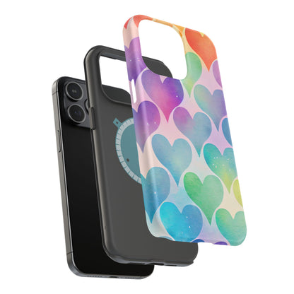 Rainbow Hearts Watercolor iPhone Case – Slim Design, Glossy Finish