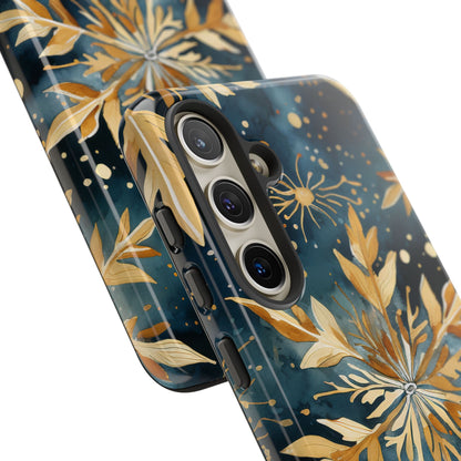 Gold Floral Snowflakes on Midnight Blue - Samsung Galaxy Series Case