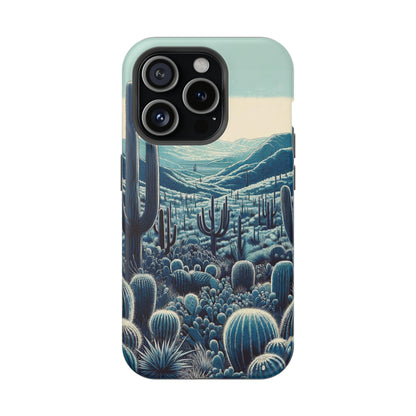 Desert Blues MagSafe Case - Serene Cactus Landscape for iPhone Series 13, 14, & 15