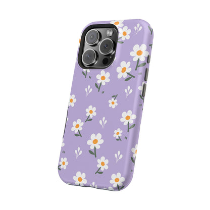 Purple Daisy Garden MagSafe  iPhone Case – Soft Lavender Background, Shockproof Protection with Slim Fit