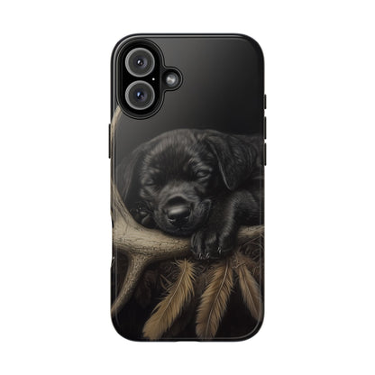 Adorable Black Labrador Puppy on Feathers iPhone Case