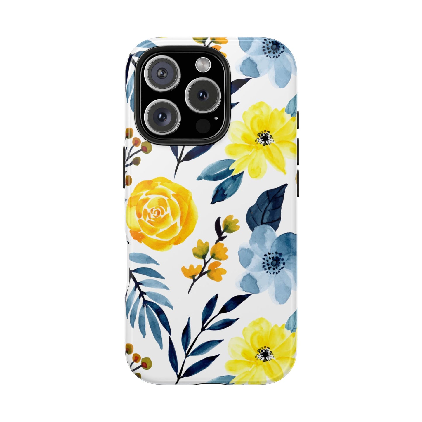 Golden Yellow & Sky Blue Floral – Watercolor Botanical iPhone Case